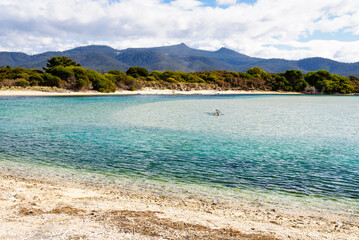 Henderson Lagoon with its almost transparent waters is a major bird sanctuary - Falmouth, Tasmania,...