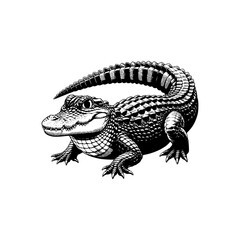 animal hand drawn art style crocodile black and white vector illustration