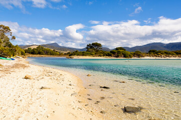Henderson Lagoon with its almost transparent waters is a major bird sanctuary - Falmouth, Tasmania, Australia