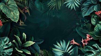 Develop a fulllength banner featuring a variety of lush botanical motifs Position an empty section in the middle for tailored content Strive for a polished and elegant look