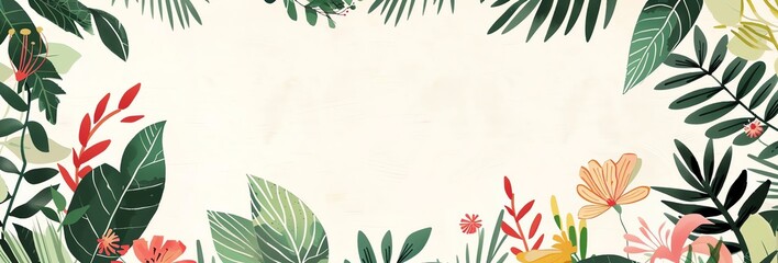 Craft a banner filled with botanicalinspired decorations spanning its length Incorporate a central blank area for customizable messaging Emphasize a chic and modern design aestheti