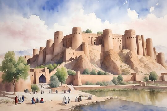 Herat Citadel Afghanistan Country Landscape Illustration Art