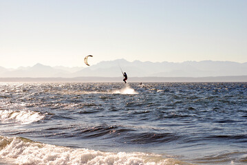 Person kiteboarding in Puget Sound