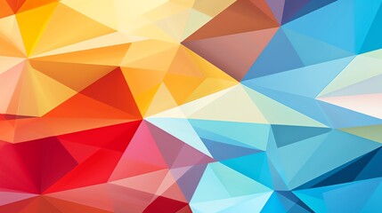 Obraz premium Abstract geometric design featuring a blend of red, orange, yellow, and blue triangles background