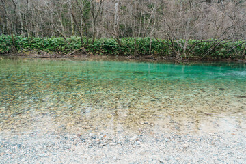 Scene of Kamikochi National Park, Hotaka mountain and Azusa river, Nagano Prefecture, Japan. Landmark for tourists attraction. Japan Travel, Destination and Vacation concept