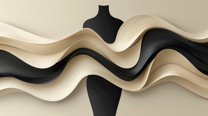 Abstract design of fluid black and beige waves on a mannequin