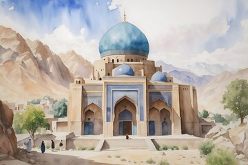 Khwaja Abdullah Ansari Shrine Afghanistan Country Landscape Illustration Art