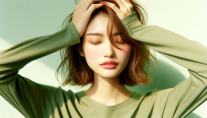 Fototapeta premium 悩む女性が目をつむって失敗と絶望の痛感5