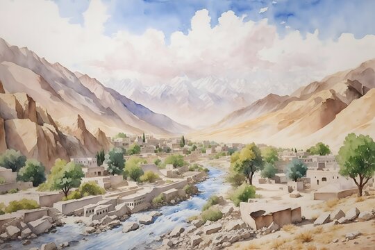 Lashkar Gah Afghanistan Country Landscape Illustration Art