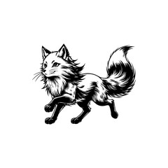 cute fox running pose hand drawn art style black outline vector illustration