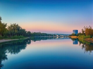 Obraz premium sunset over the river