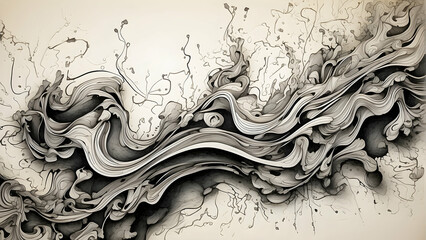 An intricate blend of flowing monochrome lines and textures, resembling liquid or marble, suggests fluidity and elegance in this sophisticated image