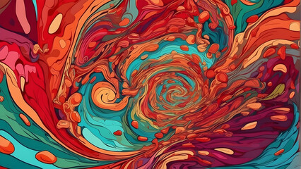 A whirl of red and orange hues blend together in a swirling pattern, conveying warmth, passion, and vitality in this lively abstract digital artwork