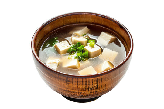 Tofu miso soup cuisine food in serving mode. Food photography.solid white background