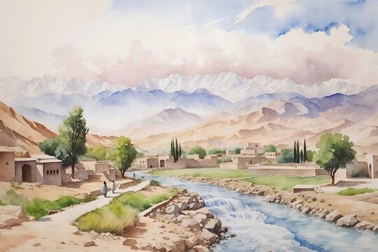 Mihtarlam Afghanistan Country Landscape Illustration Art