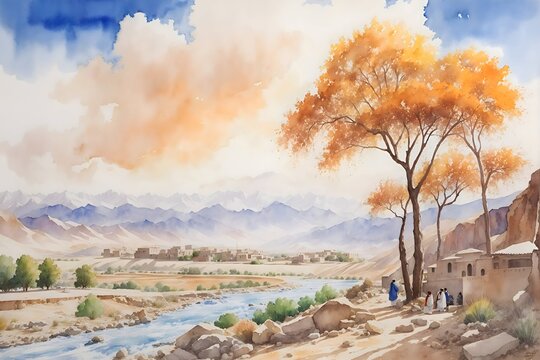 Lashkar Gah Afghanistan Country Landscape Illustration Art