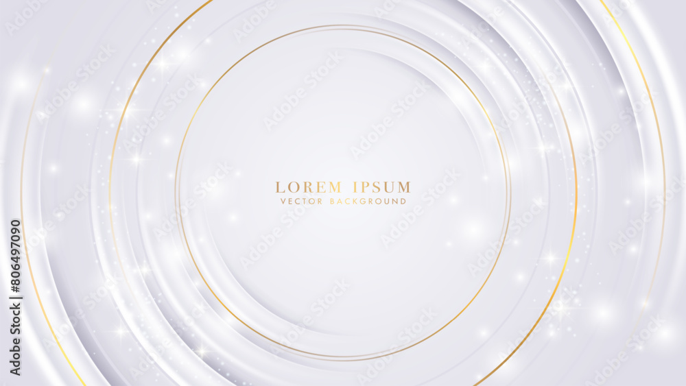 Sticker abstract white background with golden circle element, sparkling light effect