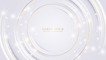 Abstract white background with golden circle element, sparkling light effect