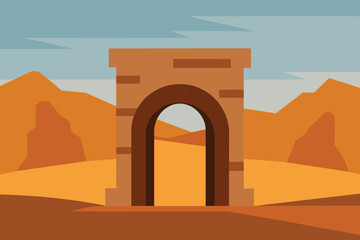 Stone Gate In The Desert Landscape vector design