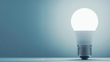 A light bulb illuminated and positioned against a gradient blue background.