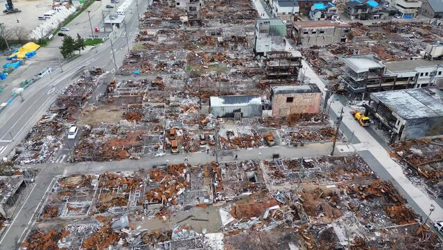 Aerial view of a town destroyed by fire caused by an earthquake that occurred on the Noto Peninsula, Ishikawa Prefecture, Japan on January 1, 2024 part6