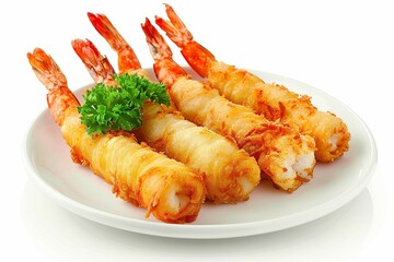Deep-fried shrimp rolls, isolated on white