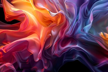 Obraz premium Radiant Amorphous Blobs of Intense Flowing Colors Coalescing in a Mesmerizing Display of Light and Motion on a Plain Black Background