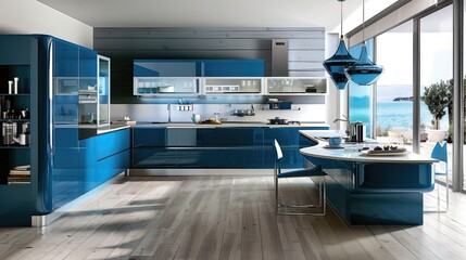modern elegant blue kitchen