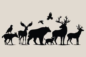 Stylish silhouette vector set of wildlife vector design