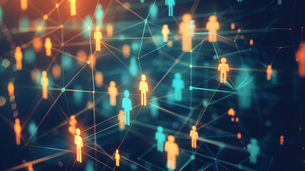 Detailed graphic of a corporate social network with human icons and links showcasing the intricacies of HR human resources management