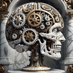 steampunk mechanical human skull generative ai