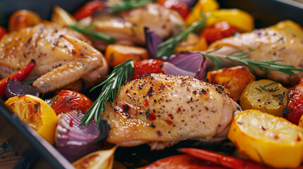 Roast chicken with colorful vegetables