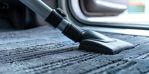 A car mat being vacuumed