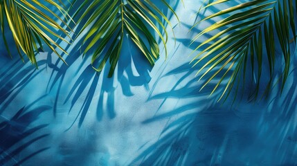 Abstract light blue background with palm shadows. High quality