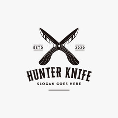 Vintage wood hunter knife logo icon vector on white background