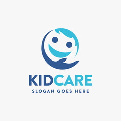 child logo icon, caring kid, caring son, smile icon, happy face, hand logo icon vector template on white background