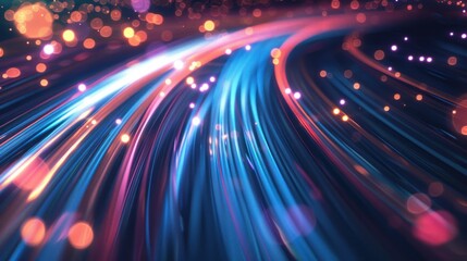 futuristic background. Fiber optic light lines, speed lines, data transmission, high-speed internet