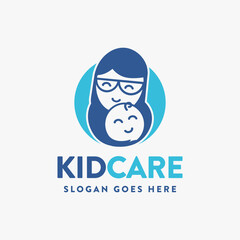 mother and child logo icon, caring kid, caring son, smile icon, happy face, hand logo icon vector template on white background