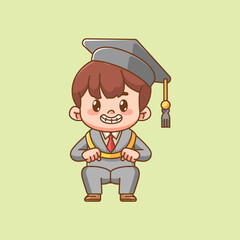 Cute graduation boy dance kawaii chibi character mascot illustration outline style design