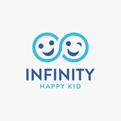 Infinity child logo icon, caring kid, caring son, smile icon, happy face, hand logo icon vector template on white background