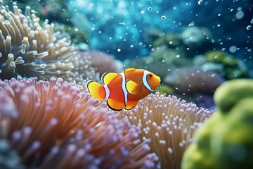 Colorful fish swimming in an underwater paradise among vibrant coral and anemones