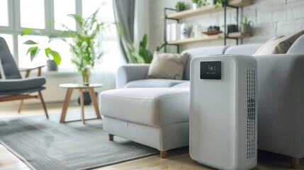 portable air conditioner or mobile air cooler in modern living room