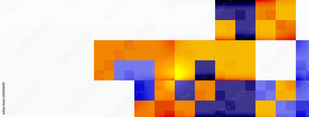 Poster a beautiful display of colorfulness with squares in shades of orange, violet, electric blue, and mag