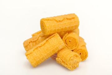 A bunch of sweet waffles. Sweet dessert. Crispy breakfast snack.