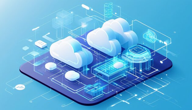 Futuristic 3D Cloud Computing Technology Illustration &ndash; Digital Infrastructure and Data Storage