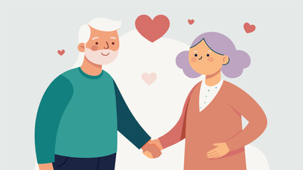 Obraz premium An elderly couple holding hands demonstrating the freedom found in a deep and unconditional love.. Vector illustration