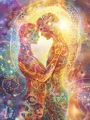 Soulmates Embracing in Glowing Light,spiritual couple love