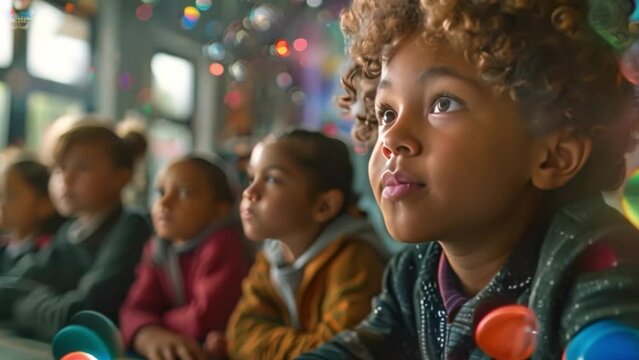 An elementary school student in a classroom filled with CGI technology overlays shows how AI can contribute to a personalized learning experience and efficiency with the education system.