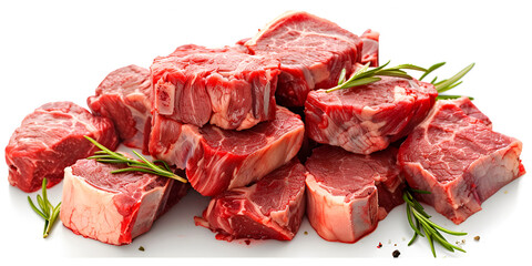 beef cuts beef steaks Fresh raw meat with rosemary on white background Raw Pork Meat