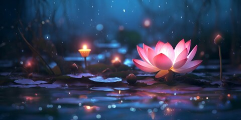 Moonlit night of mysterious radiance of magical pink lotus